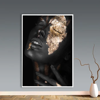 Črno Zlato Golih Afriške Umetnosti Ženska Oljna slika na Platnu Cuadros Plakatov in Fotografij Skandinavskih Stenske Slike za dnevno Sobo