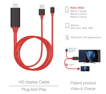 HDMI Kabel za iPhone, HDMI Adapter Kabel za iPhone,1080P Digitalni AV Pretvornik za iPhone X/8/7/6 TV/Projector,Plug and Play