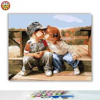 Diy olje, barvanje z številkami umetnosti barvo s številko srčkan otrok malo baby otroška soba dekoracijo slikarstvo