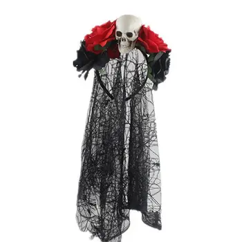 Ženske Halloween Umetno Rose Cvet Lobanja, Obraz, Glavo z Black Čipke Tančico Mehiški Dan Mrtvih Krono Cosplay Lase Hoop