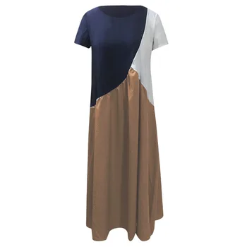 2020 Poletje Ženske Obleke Dolgo Maxi Obleke Za Ženske Priložnostne Obleko Kratek Rokav Mozaik Barve Svoboden Plus Velikost Vestidos
