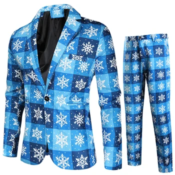 2020 Snežinka Moške Slim Obleke Božič 3D Tiskanih Tri-Kos Obleko Blazerji Jakno, Hlače, Hlače Telovnik Določa