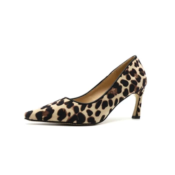 Osebno udobje vsestranski 7 cm Visoke Pete, Čevlji Seksi Leopard anti slip konicami prstov ženske čevlje