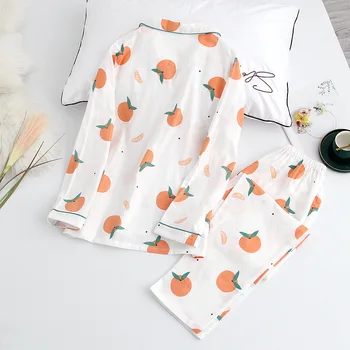 Japonski spomladi in jeseni nove ženske pižame bo ustrezala bombaž lepe oranžne dolgo sleeved hlače domov storitev bo ustrezala ženske pajama set