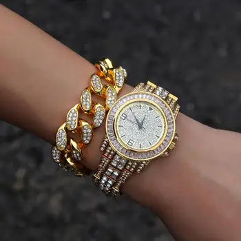 UWIN Hip Hop Ogrlica 2 cm Kristalno Miami Kubanski Verige Zapestnico Watch Komplet Okrasnih Cinkove Zlitine, Nakit, Ogrlice Za Moške