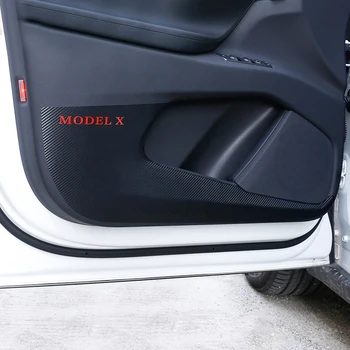 2pcs Avto vhodna Vrata Anti-kick Film Zaščitne Nalepke Ploščica iz Ogljikovih Vlaken Usnje Zaščitnik Notranje Spremembe Tesla Model X