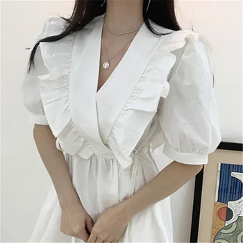 Hzirip Novi Korejski Poletje Visoke Kakovosti Retro Proti-Vrat 2020 Kratka Sleeved Vse-Ujemanje Modela Občutek Gospe Priložnostne Elegantna Moda Obleko