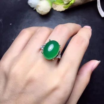 Naravna zelena chalcedony obroč, lepe barve, lepo smaragdno lepa, 925 srebro, prst prstan velikost podporo prilagajanje