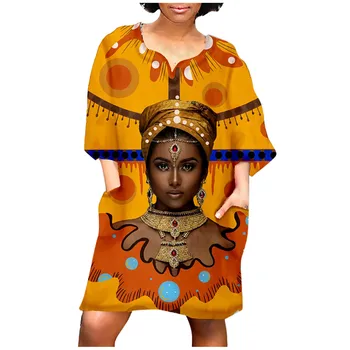 Ženske Obleke, Modni Afriške Letnik Tiskanja Srednji Rokav V Vratu Priložnostne Mini Obleka Undefined Haljo Longue Femme Ete Femme Robe