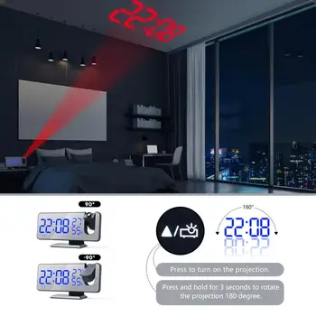 LED Digitalna Radio Budilka Termometer Zaslon Ogledalo Lučka Noč Svetlobe USB Wake Up FM Radio Čas Projektor 2 Alarm