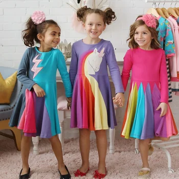 Nov Baby Girl Oblačenja Oblačila Malčka, Otroci, Dekleta Princesa Obleko Rainbow Barva Blok Pisane Zanko Stranke Obleke Vestido Za Malčke