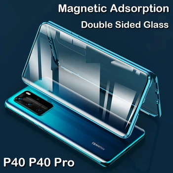 360 Polno Magnetno Primeru Telefon Za Huawei P40 Pro plus Coque Mate 40 30 20-kratni P30 Stekla, Pokrov Metal Odbijača Čast X10 MAX 9X 8X Primeru