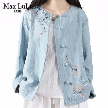 Max LuLu Novi Kitajski Slog 2020 Poletje Ženske Letnik Vrhovi Ženske Priložnostne Vezenje Na Majice, Ženske Cvetlični Svoboden Prevelik Bluze