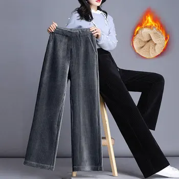 širok noge velvet hlače za ženske plus velikost spomladi, pozimi toplo runo zelena črna ženska hlače ženske hlače svoboden ženske krpo