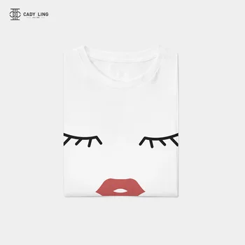 2020 Ženske Majice Rokav Priložnostne Natisniti Moda O-Vratu Divje Belo Rdeče Ustnice Elegantne Dame Preprosto Poletje T-shirt ženski