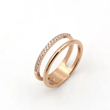 Nova moda votlih dvojno plast 21 ročno vdelan crystal ring, prekrita rose gold moški in ženske zaročni prstan