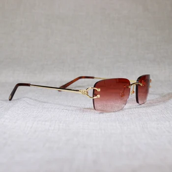 Vintage Rimless C Žice sončna Očala Moških Očala Clear Stekla Ženske Ovalne Očala za Zunanji Kovinski Okvir Oculos Gafas