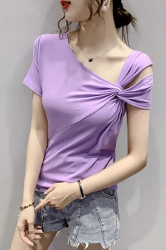 2020 nian korejski Različico Novega Poletje Jokajo Yafeng Kratek Sleeve majica s kratkimi rokavi Ženske Slim-Fit Vrh