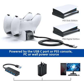 Brezžični Dock Polnilec Za Sony PS5 Playstation Play Station PS 5 Krmilnik Razširitvene Polnjenje Oprema Gamepad Nadzor