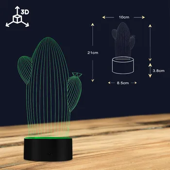 3D Kaktus Puščavske Rastline Obliko Oblikovana Vizualna Lučka 3D Optično iluzijo Ustvarjalni Luči Doma Dekor LED Neon Noč Svetloba namizne Svetilke