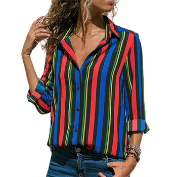 Aachoae Bluze Za Ženske Do Leta 2020 Dolg Rokav Črtasto Majico Znižuj Ovratnik Lady Urad Majica Jeseni Bluzo Vrh Blusas Mujer Plus Velikost