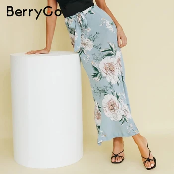 BerryGo Bohemian cvjetnim tiskanja krila ženske 2020 Poletne počitnice na plaži krilo dolgo Krilo kravato pasu do suh svinčnik boho krilo ženske