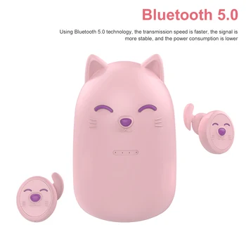 ZW-T11 TWS Čepkov Brezžične Stereo Bluetooth 5.0 Slušalke Srčkan Slušalke Kitty Roza Medved Sivo Črna Elf Štirih Barvah