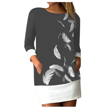 Ženske ' s Plus Velikost obleko 2021 Priložnostne Poletje Modni Shirt Tiskanje Puloverju Krog Vratu Dolgimi Rokavi ženske priložnostne Obleke vestido