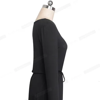 Lepo-vedno Priložnostne Cvjetnim Tiskanja Dolg Rokav Vrv vestidos s Pocket Ženske Flare Pozimi Obleko A171