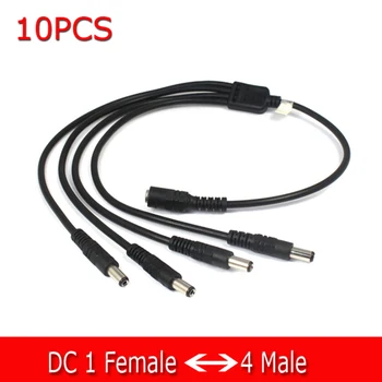 10pcs 1 Ženski 4 Moški Vmesnik DC Napajanje Kika Splitter Kabel Kabel Za CCTV Kamere LED 5.5*2.1 mm 4 v 1 DC Napajalni Kabel
