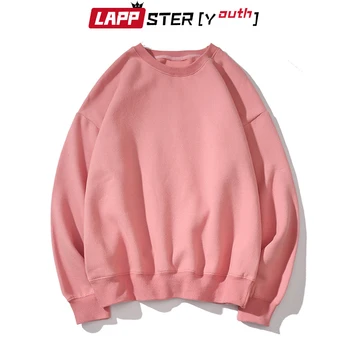LAPPSTER-Mladi korejski Modnih Trdna Runo Kapuco 2020 Mans Japonski Ulične Grafični Sweatshirts Barvita, Oversized Hoodies