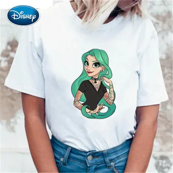 Disney 1pcs Princesa Kawaii Harajuku Majica s kratkimi rokavi Ženske Ullzang Srčkan T-shirt grunge estetske Grafični Tshirt Moda Vrh Tees Ženski