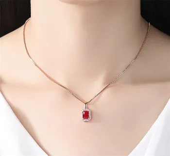 Kvadratni Ruby dragih kamnov, rdeče kristalni obesek ogrlice za ženske AAA cirkon diamanti Rose gold barvi choker nakit bijoux modni