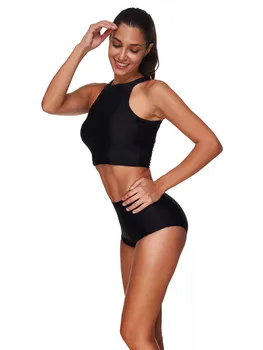 AINDAV Črni Šport Plus Velikosti Izrez fotografije Seksi Bikini Visoko Pasu Obleka, Plavanje Obleko Oblazinjeni Kopalke Ženske dvodelne Kopalke