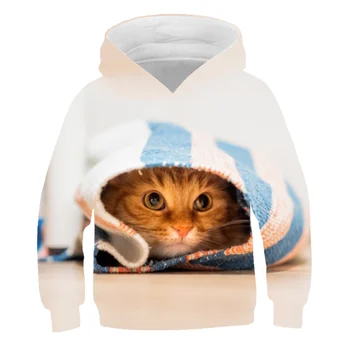 3D tiskanih smešno mačka Hoodie tanke dekle Majica dolg rokav shirt za dekleta Majica luštna mačka tiskanja deklice oblačila