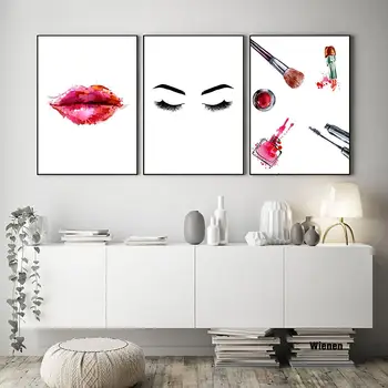 Trepalnic Rdeče Ustnice Moda, Plakati, Platna Slikarstvo Sodobno Ličila Wall Art Nordijska Plakat Stenske Slike Za Kozmetični Salon, Trgovina Dekor