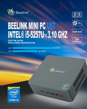 Beelink U57 Mini PC Intel Broadwell i5-5257U Win10 8G 128GB/256GB/512GB/1TB USB3.0 HDMI BT4.0 Tip-C Dual WIFI 2.4 G+5.8 G 12V 3A