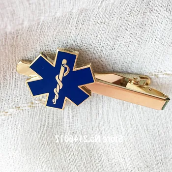 Paramedicinsko-Železo Zdravnik Kravato Posnetke zdravstvene Nege Ambulante manšetni Modrega Emajla Vezi Bar Kača Simbol Kovinski Star Življenja Cufflink