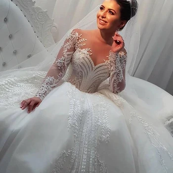 Miaoduo Elegantno Vestidos De Noiva Plus Velikost Poročno Obleko 2020 po Meri Dolg Rokav Svatební šaty Žogo Obleke Čipke свадебное платье