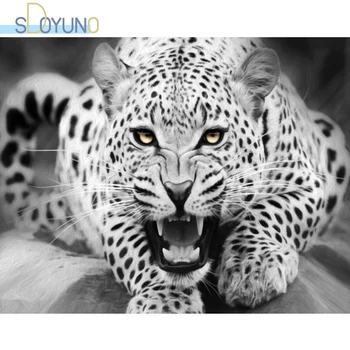 SDOYUNO 60X75cm brez okvirjev Barvanje z Številkami Za Odrasle Črni in beli leopard Olje, Barvanje Z Številkami Digitalno Slikarstvo