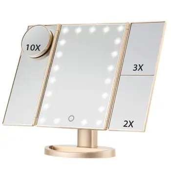 22 LED Zaslon na Dotik Ličila Ogledalo z Led Osvetlitev 1X 2X 3X 10X Povečevalno Kozmetičnih Ogledal 4 v 1 Tri-Zložen Desk Tabela Ogledalo