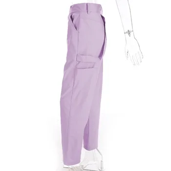 2020 korejska različica izvirnega moda za ženske obleko vijolične pumparice strani pocket visoko pasu tovora hlače ženske hlače za ženske