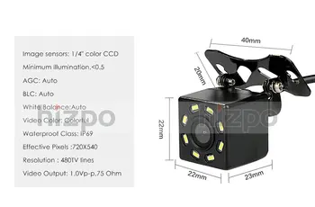 Hizpo Avto Pogled od Zadaj Kamero 8 LED Nočno Vizijo Obračalni Samodejno Parkiranje Zaslon CCD Nepremočljiva 170-Stopinjski Video HD + 6 meter žice