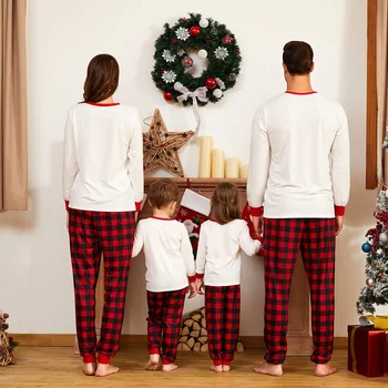 PatPat Družino Ujemanje Kariran Avto Izvedbo Božično Drevo Ujemanje Pižamo Kompleti Družinski Videz Pajama Stranka, ki Določa Položaja tiskanja
