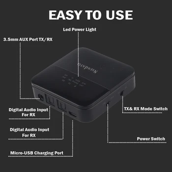 2 v 1 Brezžična tehnologija Bluetooth 5.0 Glasbe, Audio Oddajnik Sprejemnik Mini 3.5 mm aux aptX HD Nizke Latence Optični Auto Adapter za TV