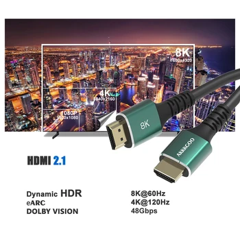 8K HDMI, HDMI 2.1 Kabel,HDMI Kabel, 8K, 4K@120Hz, 8K@60Hz,48Gbps,HDCP 2.2, 4:4:4 HDR, DTS-HD eARC za HDTV PC PS4 Projektor