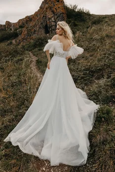 LORIE Elegantno Boho Poročne Obleke za Neveste Nenavadno Rokavi Backless Plaži Poročne Halje Princesa Državi Romantično Poroko 2021