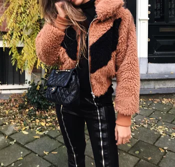 Nov zimski plašč ženska flis jakna mozaik lambswool jakne, modni ženske faux kotlovec suknjič ulične dekleta oversize outwear