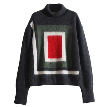 Visoko vratu kašmir pulover puloverju pulover ženske, svoboden dolgo sleeved leni veter Pletenine debel pulover 2019 pozimi nova velika velikost
