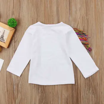 Moda 2020 Nove Priložnostne Malčka, Otroci, Dekleta Tee Risanka Samorog Dolgimi Rokavi, okoli Vratu Vrhovi Belega T-shirt Oblačila